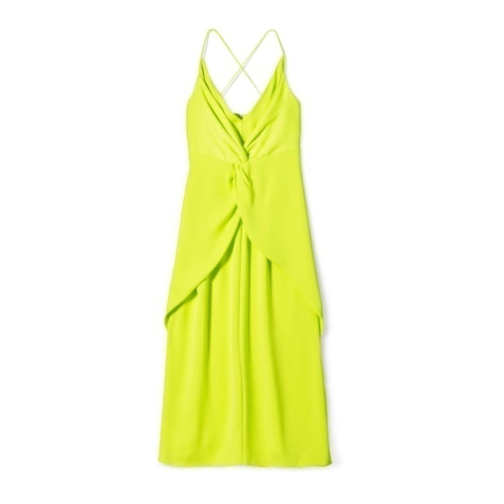 CUSHNIE Lime Twist Front Satin Midi Dress XXL - Picture 6 of 6